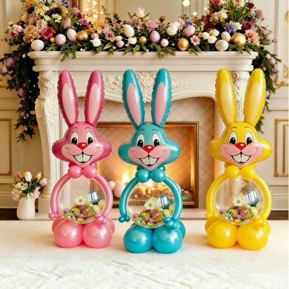 Easter Bunny Buddy,52"Easter Bunny Balloon,Rabbit Shaped Balloon Can Hold Gifts Inside,Easter Basket Stuffing Gift,DIY Kits for Easter Party Home Decor,3PC(Pink+Blue+Yellow)