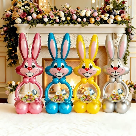 Easter Bunny Buddy,52"Easter Bunny Balloon,Rabbit Shaped Balloon Can Hold Gifts Inside,Easter Basket Stuffing Gift,DIY Kits for Easter Party Home Decor,4PCS MIX