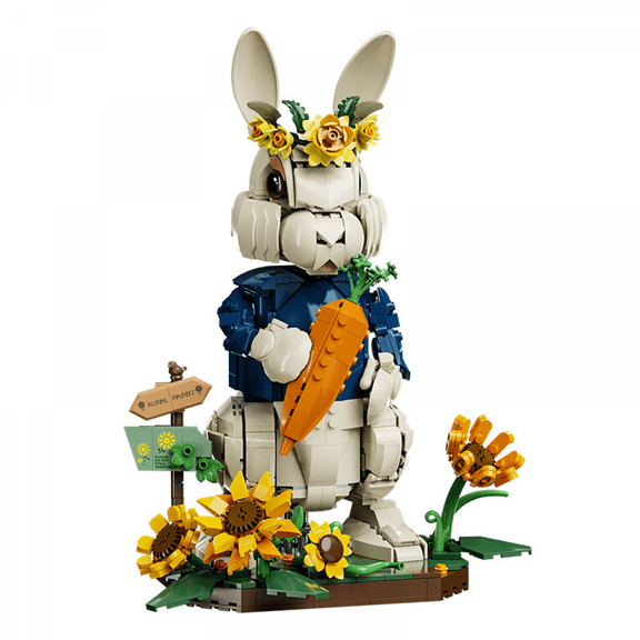 Easter Bunny Building Set with 1258 Pieces Mini Building Blocks Cute Rabbit Toys with Carrot & Sunflower for Kids Ages 6+ Gifts