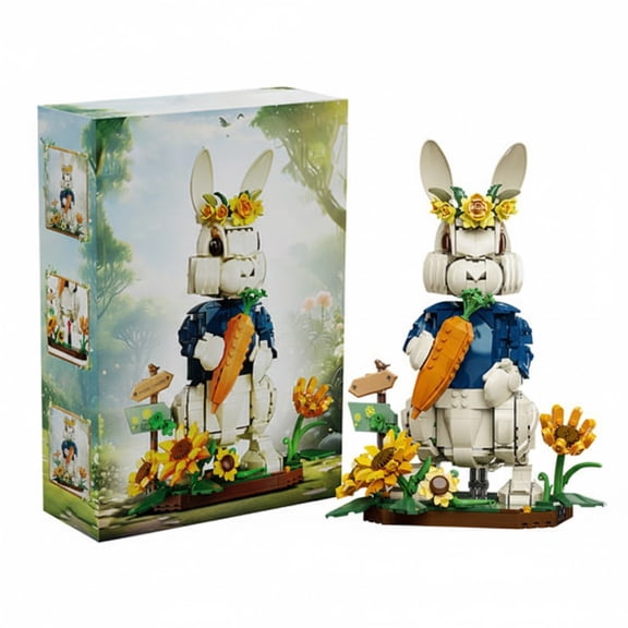 Easter Bunny Building Toys Set with Sunflowers & Carrot, 12.6" Rabbit Model Building Blocks Kit, DIY STEM Toy for Easter & Spring Home Decor Display (1258Pcs)