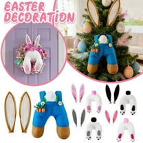 Easter Bunny Butt Wreath Kit, Includes Ears And Tail For Easy Wall Hanging Decoration, Cute Cartoon Ornament With Welcome Sign Attachment, Plaid-Inspired Design For Living Room