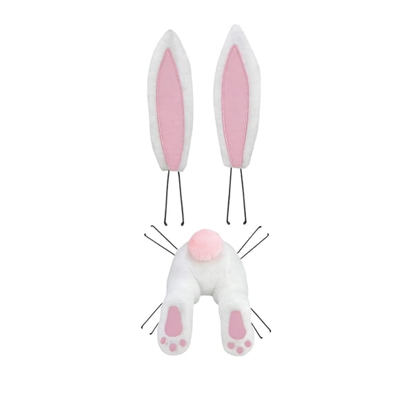 Easter Bunny Butt Wreath Kit - Plush Bunny Ears Tail Attachment for Spring Door Wall Decor D