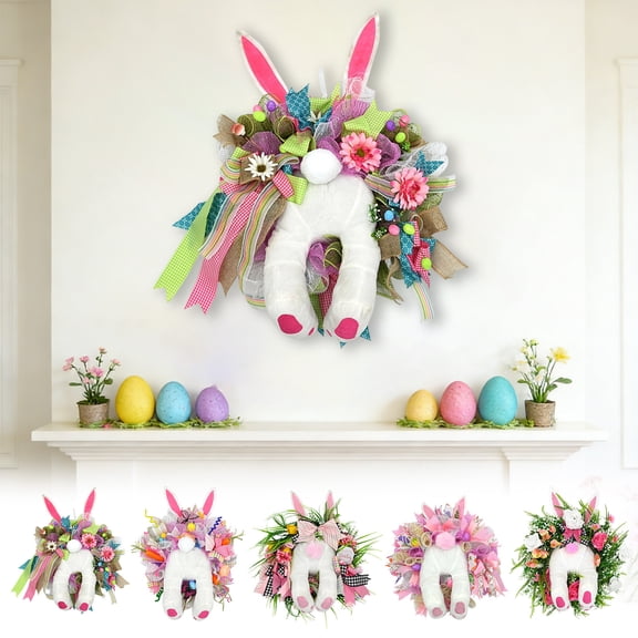 Easter Bunny Butt Wreaths for Front Door Decorations Artificial Rabbit Easter Wreath Colorful Hanging Pendant for Spring Party Home Decor (15.3x21.6")