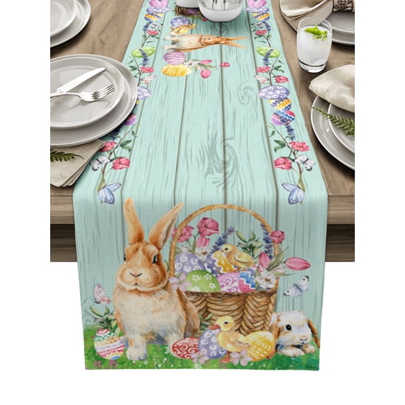 Easter Bunny Butterfly Flower Butterfly Pink Plaid Table Runner Wedding Party Decorations for Home Gift Placemat Tablecloth
