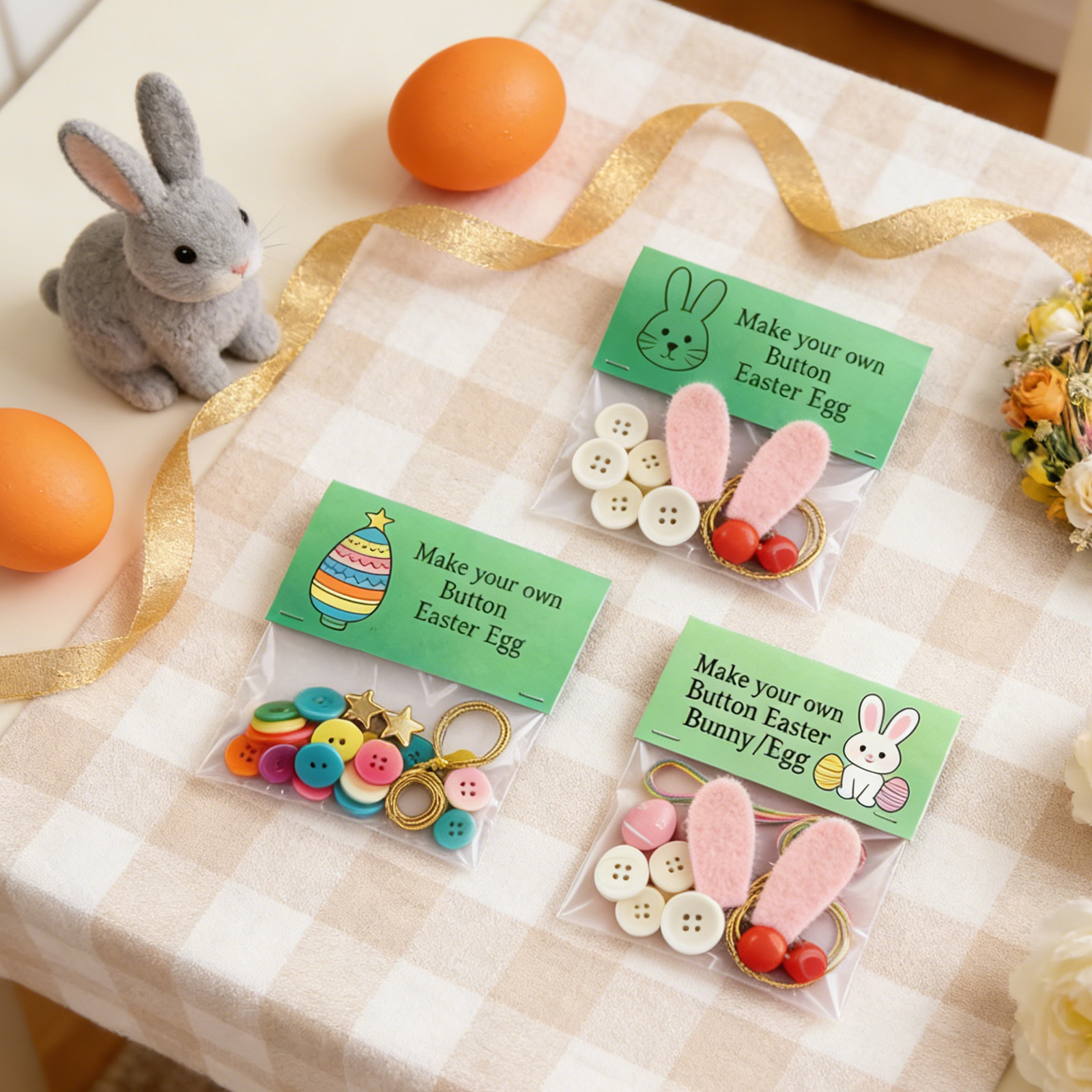 Easter Bunny Button Ornament Kit - Adorable Easter Button Decoration ...