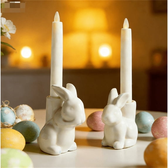 Easter Bunny Candle 2Pc, Resin Easter Decoration Ornaments, Spring Courtyard Garden Tabletop Sculpture, Festive Candle Holder for Holiday Wedding Party Centerpiece