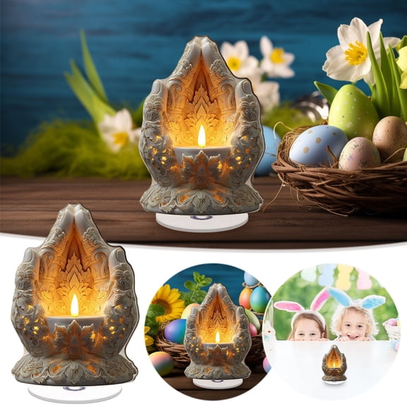 Easter Bunny Candle,Easter 2D Flat Candle in Hand,Precision-Etched Flower Candle with Spin Base,Acrylic Ornament for Spring Holiday Decoration Home Decor Collection