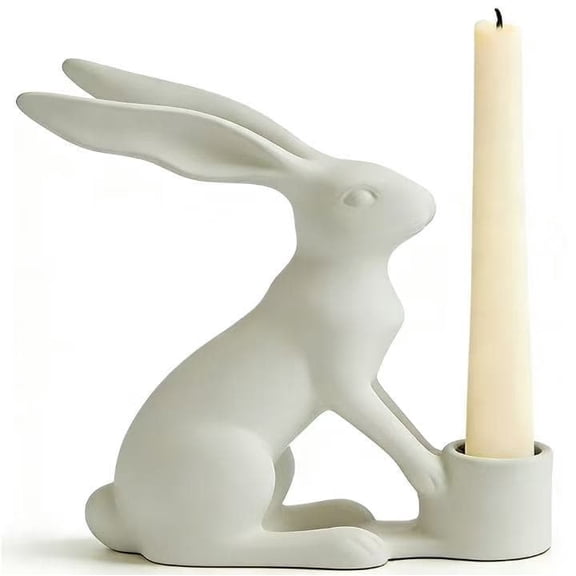 Easter Bunny Candle Holder, Resin Tabletop Easter Decor with Tealight Holder, Whimsical Spring Mantle Accent Featuring Bunny Among Eggs