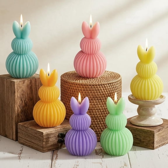 Easter Bunny Candles Gift Set, Mini Rabbit Shaped Votive Tea Lights, Flower & Fruit Scented Candles, Spring Party Holiday Decor Home Table Centerpiece, Macaron Color