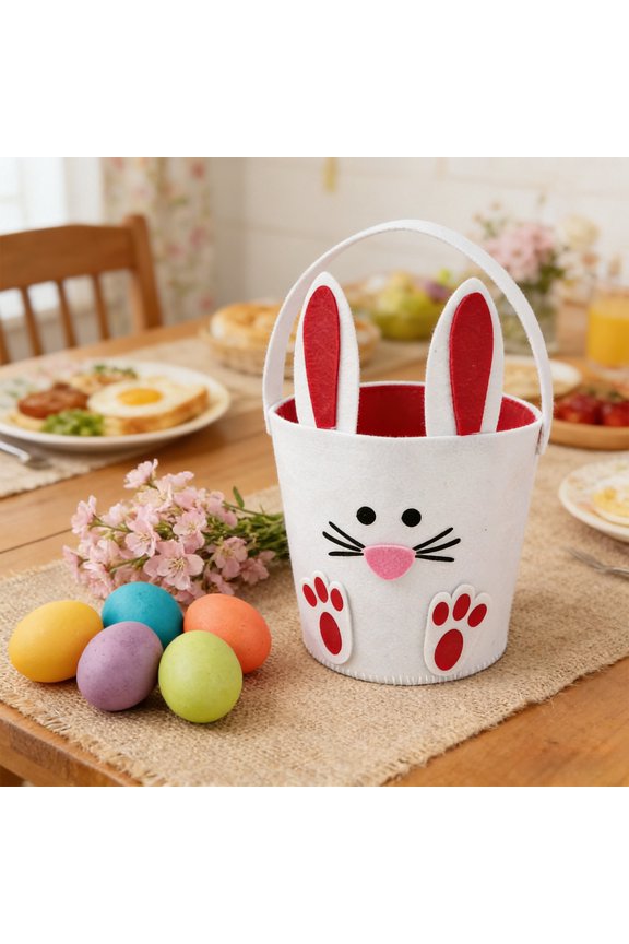 Easter Bunny Candy Bucket - Non Woven Easter Egg Hunt Basket, Lightweight 0.22lb, Tote Bag for Storage & Gifts, Bunny Ears Handle (9.05x5.12x3.94in) Easter Bunny Candy Bucket - Non