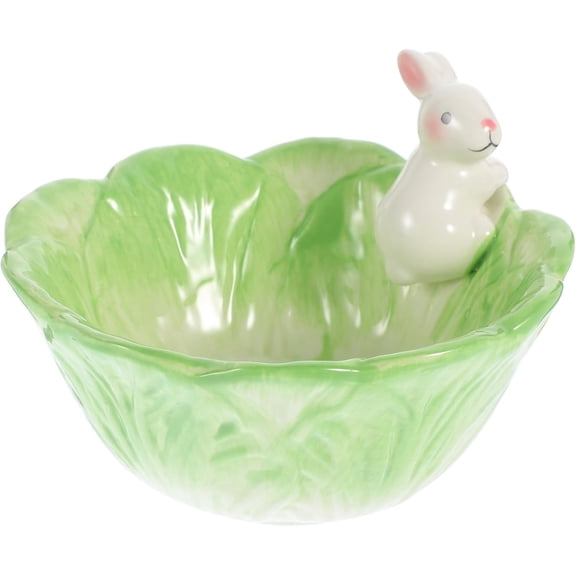 Easter Bunny Candy Dish Ceramic Easter Rabbit Candy Bowl Cabbage Shaped Fruit Salad Dessert Bowl Snack Serving Dish Bunny Home Decoration - 1 PACK (Green)
