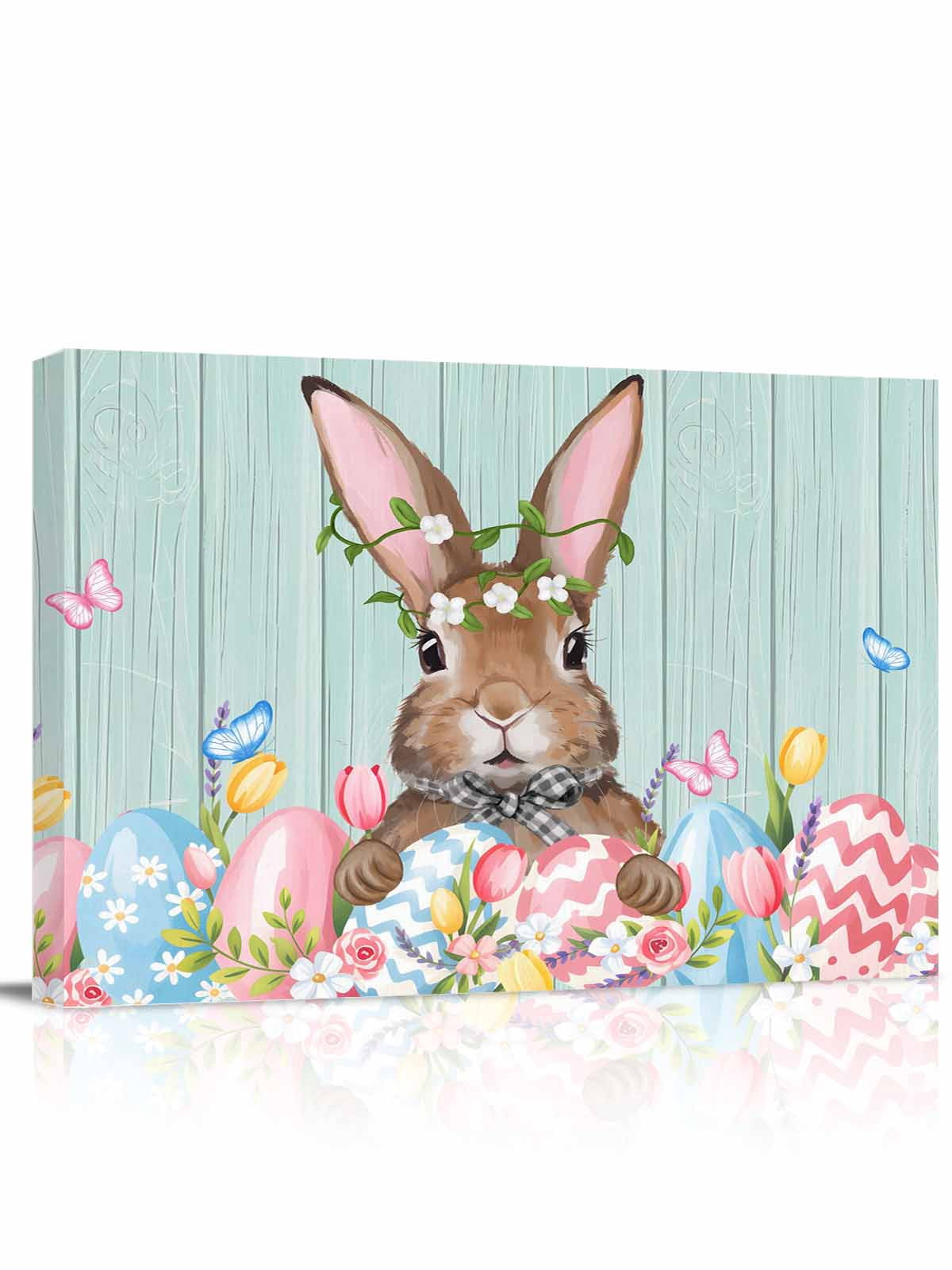 Easter Bunny Canvas Print Wall Art Spring Tulips Flowers Floral Pink ...