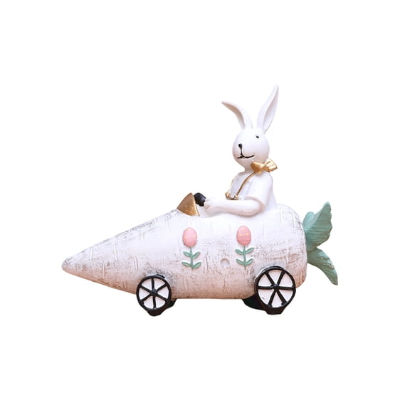 Easter Bunny Carrot Airplane Figurine, Spring Rabbit Driving Carrot Vehicle Statue, Cute Easter Tabletop Decor for Home Office, Farmhouse Shelf Display, Festive Bunny Holiday Decoration Accent