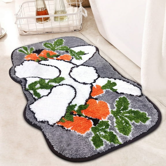 Easter Bunny & Carrot Bathroom Rug Faux Non-Slip Bath Mat, Absorbent & Soft Bath Mat, Farmhouse Style Cute Easter Decor Mat, Easy to Clean Bath Mat 15.7x23.6 Inch 1Pcs