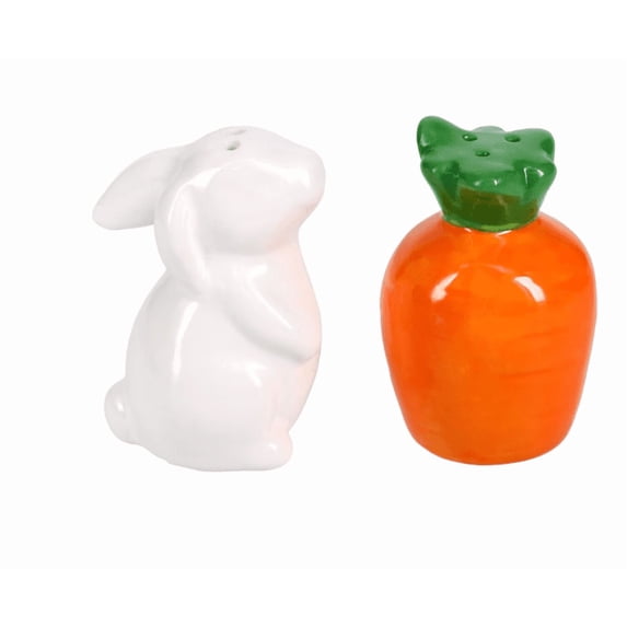 Easter Bunny & Carrot Ceramic Salt & Pepper Shakers, 2-Piece Set, Food Safe Spring Table Decor