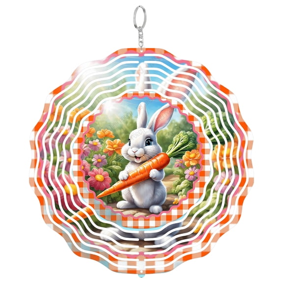 Easter Bunny Carrot Design 3D Wind Spinner, Rabbit Vegetable Garden Decor, Kinetic Outdoor Art