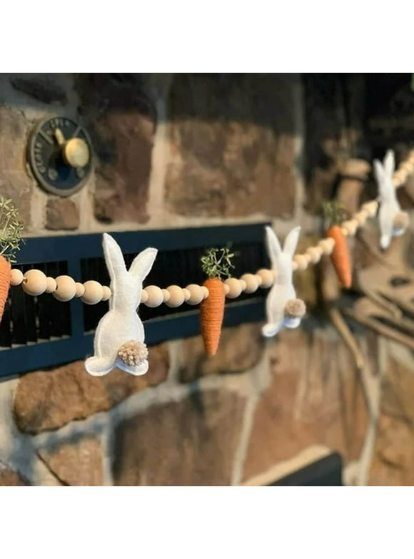 Easter Bunny Carrot Garland, Easter Banner Wreath Decorations for Happy Easter, Stuffed Rabbit, Easter Rabbit Wreath, Spring Bunny Wreath Carrot Garland Decor