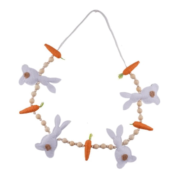 Easter Bunny Carrot Garland, Felt Easter Banner with Wooden Beads for Spring Holiday Hanging Decorations