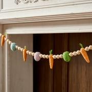 Easter Bunny Carrot Garland Spring Easter Decoration Wooden Beads Banner Wall Hanging Easter Party Decor Gift