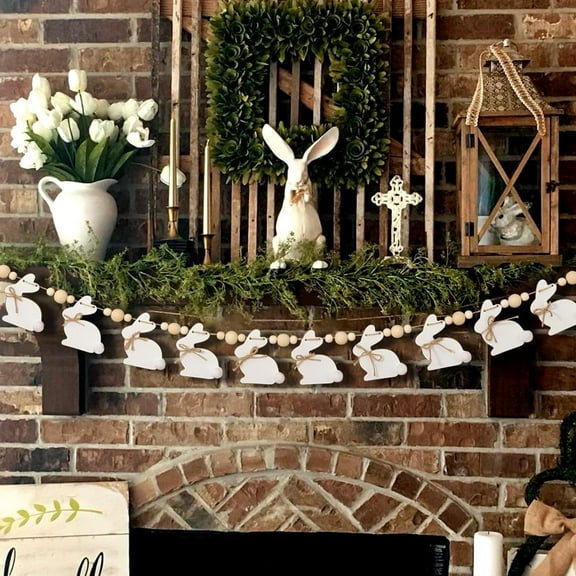 Easter Bunny Carrot Garland, Wooden Beads Rabbit Easter Banner Decorations, Easter Bunny Carrot Beaded Garland Pendant, for Festive Ornament, Indoor Outdoor Spring Decor Supplies