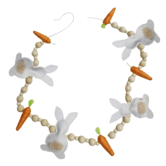 Easter Bunny Carrot Garland with Wooden Beads, 100cm Farmhouse Spring Hanging Decoration