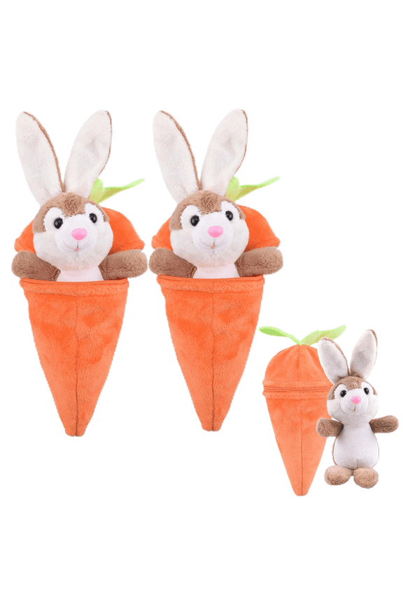 Easter Bunny in Carrot Pouch with Keychain – Cute Stuffed Plush for Easter Basket Stuffers & Gifts, Funny Decorative Accessory, Travel-Friendly Fidget Toy for Kids & Adults(2PCS)
