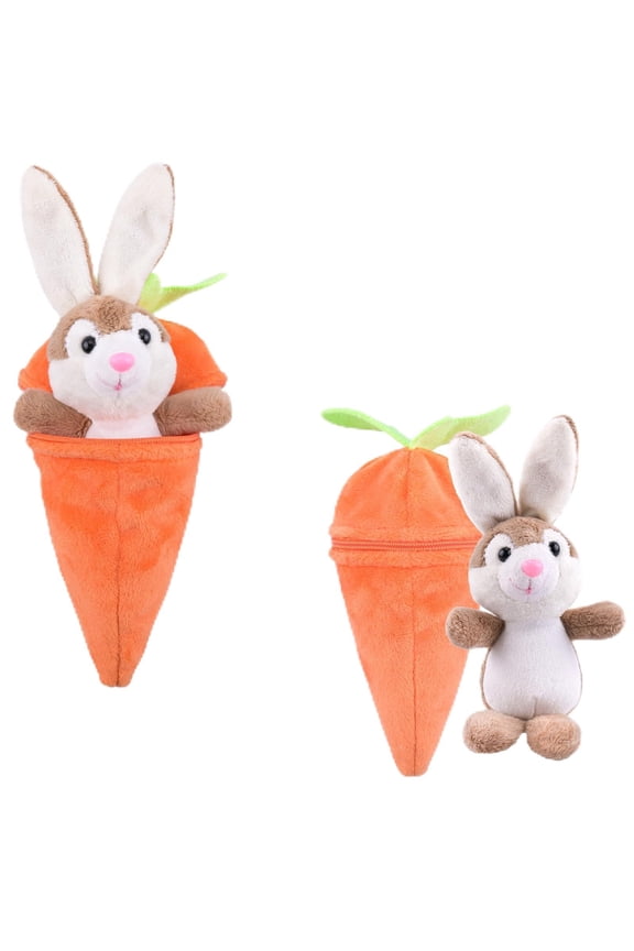 Easter Bunny in Carrot Pouch with Keychain – Cute Stuffed Plush for Easter Basket Stuffers & Gifts, Funny Decorative Accessory, Travel-Friendly Fidget Toy for Kids & Adults(1PC)