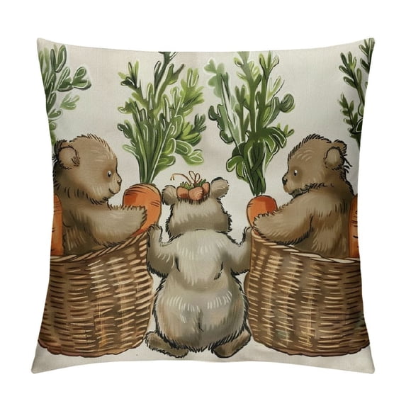 Easter Bunny Carrot Throw Pillow Cover, Basket Rabbit Cushion Case Decoration for Sofa Couch