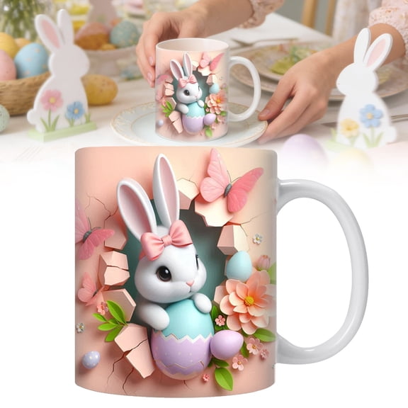 Easter Bunny Ceramic Coffee Mug, Large Caliber Novelty Coffee Cup, Festive Easter Eggs Mug, Cute Bunny Handle Mug for Hot Beverages, Holiday Tableware, Gift Idea