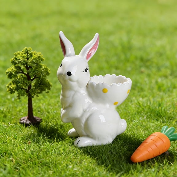 Easter Bunny Ceramic Egg Cups Set of 2, Hand-Painted Rabbit Figurine Egg Holders, Tabletop Decor for Brunch, Spring Holiday Party & Home Decoration