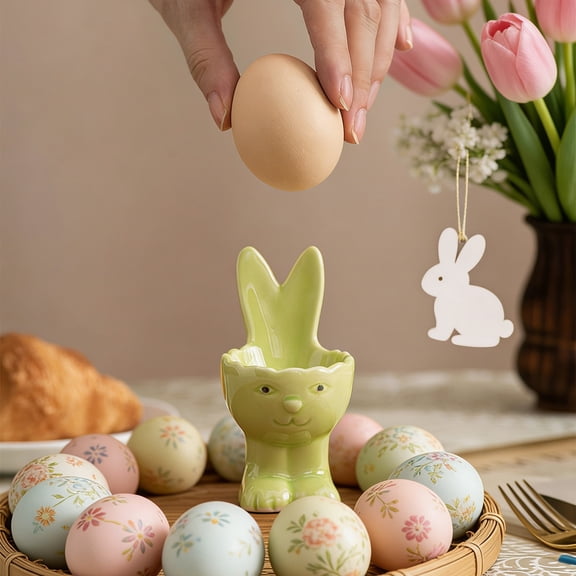 Easter Bunny Ceramic Egg Cups, Set of 3 Cute Rabbit-Shaped Egg Holders, Decorative Egg Stands for Breakfast Table, Holiday Decor & Home Display