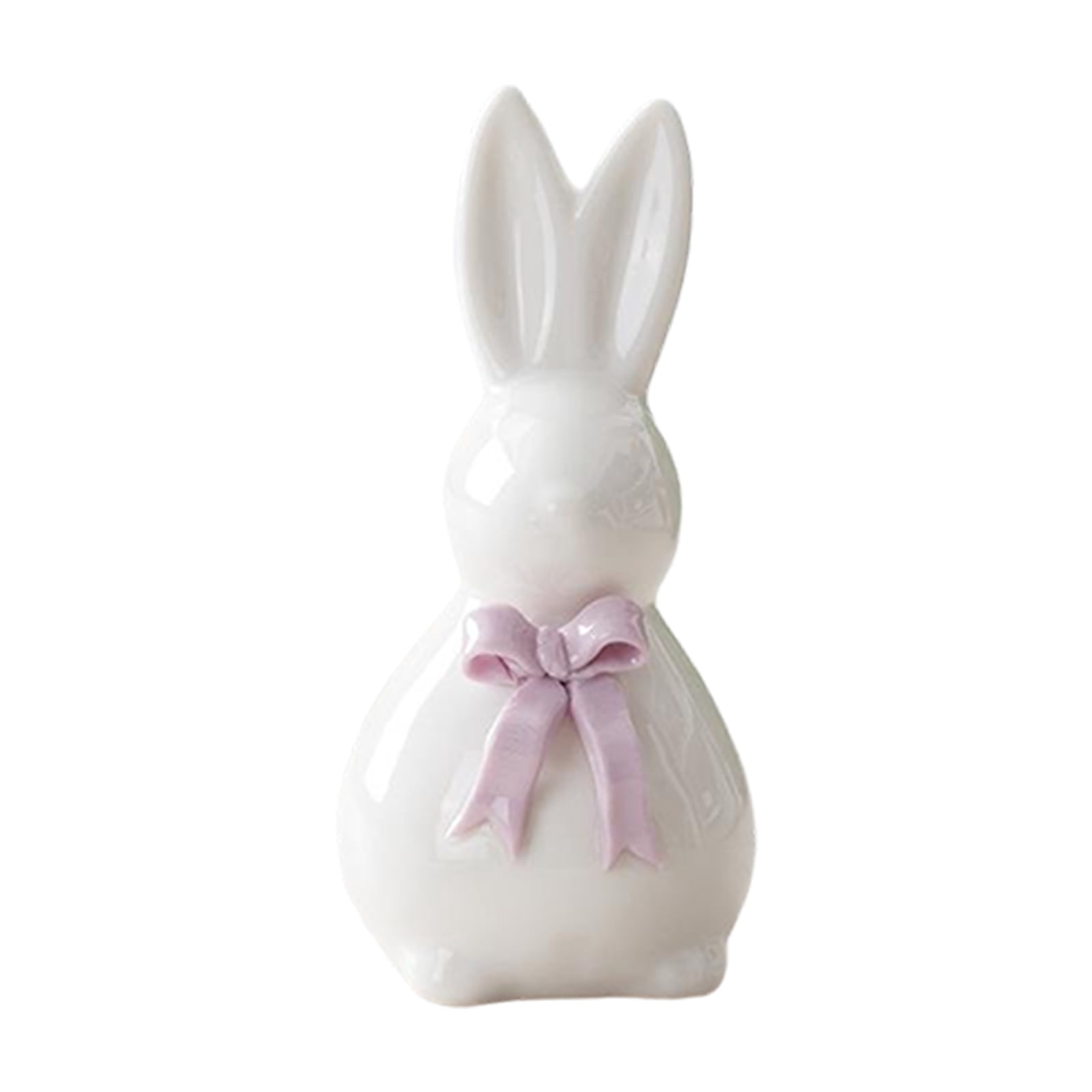 Easter Bunny Ceramic Figurines, White Rabbit Statues with Bowknot ...