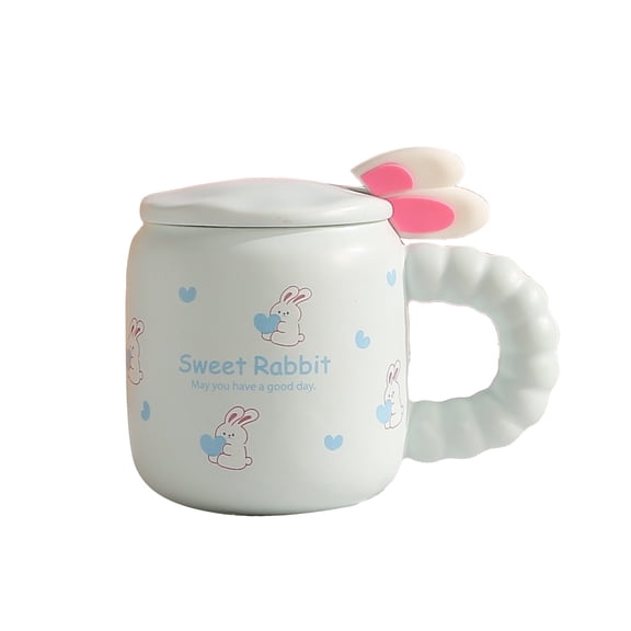 Easter Bunny Ceramic Mug Set with Lid and Spoon – Festive Gift Box, Durable Coffee Tea Cup for Home Office Holiday Celebrations