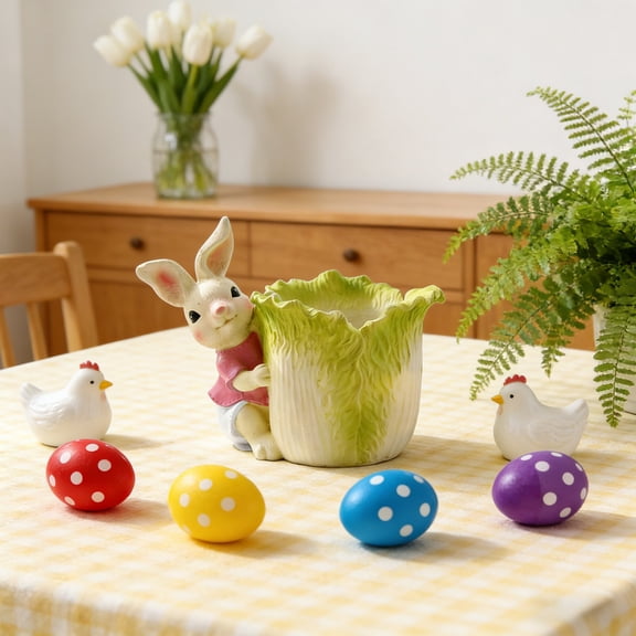 Easter Bunny Ceramic Planter Pot with Drainage Hole Cute Decorative Flower Pot for Garden Patio Home Tabletop Gift for Mom Grandma