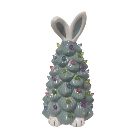 Easter Bunny Ceramic Tabletop Tree with LED Lights Festive Spring Holiday Desktop Ornament Decorative Rabbit Figurine