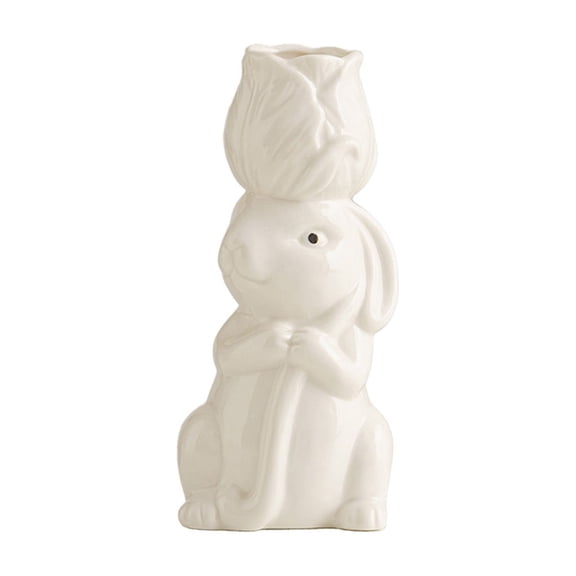 Easter Bunny Ceramic Vase – Rabbit Head Floral Arrangement Figurine – Creative White & Pink Animal Flower Pot for Spring Home, Living Room, or Office Decoration