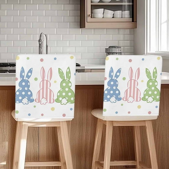 Easter Bunny Chair Covers Set of 1 Colorful Dots Rabbit Chair Back Covers Stretch Removable Washable Slipcovers Protector for Dining Room Kitchen Party Decor