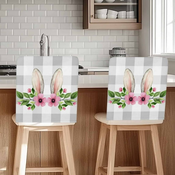 Easter Bunny Chair Covers Set of 8 Rabbit Ears Chair Back Covers Stretch Removable Washable Slipcovers Protector for Dining Room Kitchen Party Decor