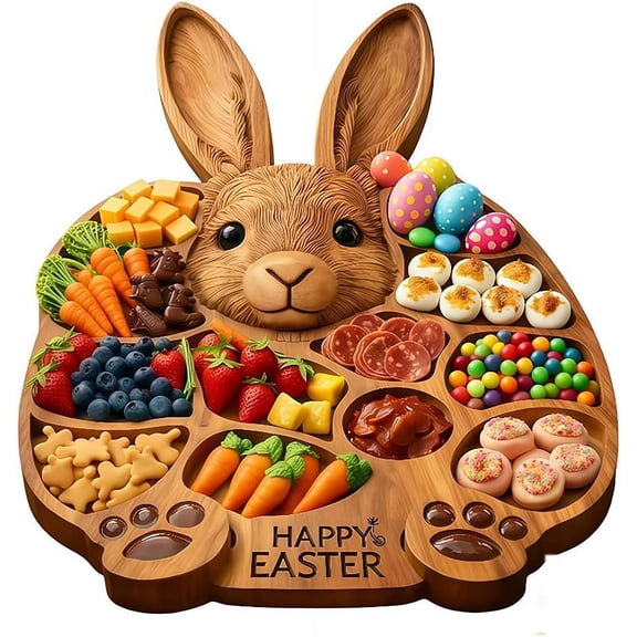 Easter Bunny Charcuterie Board, Easter Wooden Bunny Serving Tray, Wood Cutting Board, Rabbit Shaped Appetizer Plate for Kitchen Snacks and Fruit Table Decoration