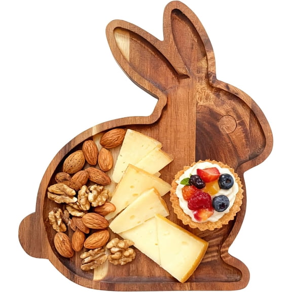 Easter Bunny Charcuterie Board, Wooden Serving Tray for Party, Rabbit Shape Cheese Plate for Table Decoration
