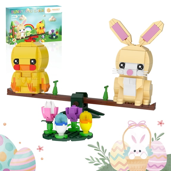 Easter Bunny & Chick Building Blocks Set, 291 PCS See-Saw Animal Blocks, Perfect Easter Basket Stuffers Gifts for Kids Boys Girls Age 6+