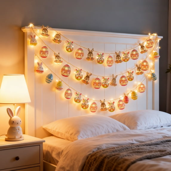 Easter Bunny Chick Egg String Lights – Festive Holiday Decoration, Plastic Indoor Outdoor Mood Lighting for Easter Tree, Party, Home Decor