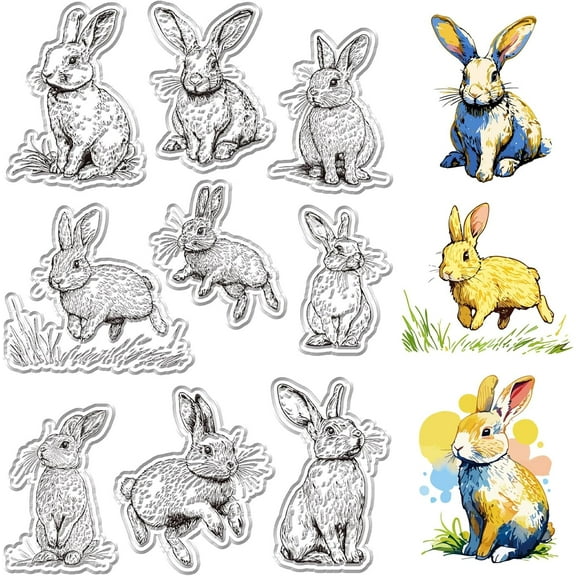 Easter Bunny Clear Rubber Stamps Transparent Silicone Seal Clears Stamp for Cards Making Rabbit Sealing DIY Scrapbooking Journaling Photo Album Decor Reusable Crafting Supplies