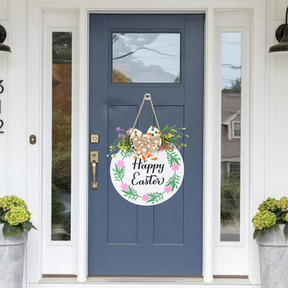 Easter Bunny Clearancce Happy Easter Sign Wood Hanging Sign Wooden Easter Front Door Decorative Bunny Eggs Bow Tie Shaped Wall Hangings