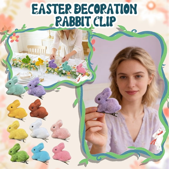 Easter Bunny Clip Decoration - Cute Fluffy Rabbit Clips with Pastel Colors, Fuzzy Pom Pom Bunny Barrettes, Spring Holiday Hair Accessories & Tabletop Ornament for Easter Party, Gifts & Home Decor