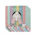 thumbnail image 1 of Easter Bunny Cloth Napkins Set of 4 Reusable Dinner Napkins, Cute Rabbit Eggs Flowers Colorful Wood Plank Cocktail Napkin Washable Table Napkins for Wedding/Holiday Party/Baby Shower 20"x20", 1 of 7