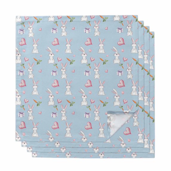 Easter Bunny Cloth Napkins, Spring Carrots Cute Rabbit Pink Love Heart Blue Washable and Reusable Dinner Napkins Set of 4, Table Napkin for Kitchen Party Birthday Wedding Hotel Housewarming 20"x20"