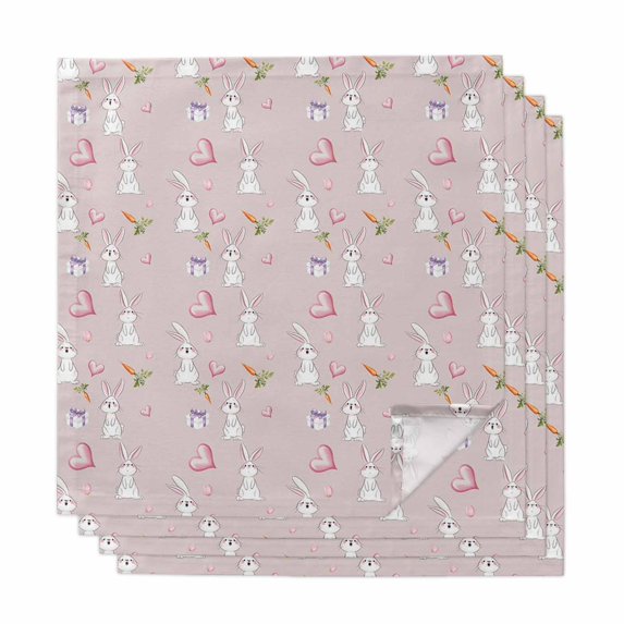 Easter Bunny Cloth Napkins, Spring Carrots Cute Rabbit Pink Love Heart Gifts Washable and Reusable Dinner Napkins Set of 4, Table Napkin for Kitchen Party Birthday Wedding Hotel Housewarming 20"x20"
