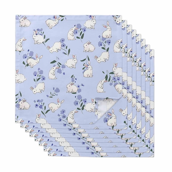 Easter Bunny Cloth Napkins, Spring Purple Flower Rustic Rabbit Blue Washable and Reusable Dinner Napkins Set of 8, Table Napkin for Kitchen Party Birthday Wedding Hotel Housewarming 20"x20"