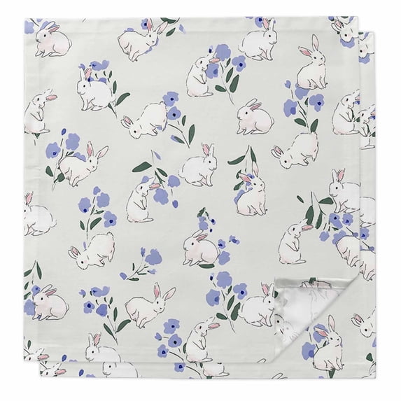 Easter Bunny Cloth Napkins, Spring Purple Flower Rustic Rabbit Farmhouse Washable and Reusable Dinner Napkins Set of 2, Table Napkin for Kitchen Party Birthday Wedding Hotel Housewarming 20"x20"